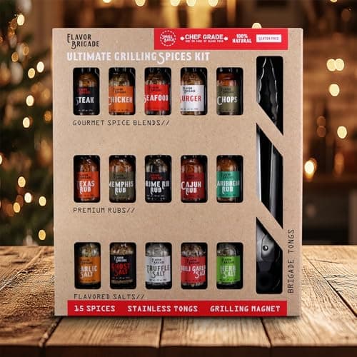 Ultimate Grilling Gift for Men - BBQ Accessories - Gourmet Spice Blends & Seasonings, Tongs, BBQ Magnet, Meat Rubs, Unique Gift for Guys, Dad, Son, Brother, Father in Law, Cooking Chefs, 17 Piece Set