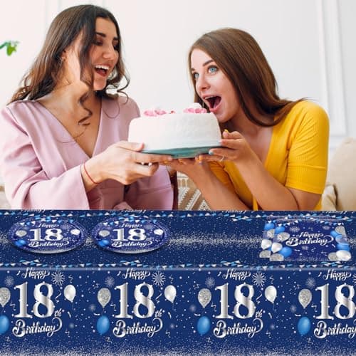 Blue 18th Birthday Decorations for Boys Girls Navy Blue Silver Happy 18th Birthday Napkins Tablecloth Plates for 18th Birthday Anniversary Party Supplies Year Old Party Decorations