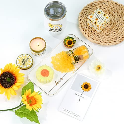 Sending Sunshine Gift, Sunflower Gifts for Women, Care Package, Birthday Gifts Box, Get Well Soon Gifts Basket Thinking of You Gift for Women, Friend, Sister, Mom with Inspirational Blanket
