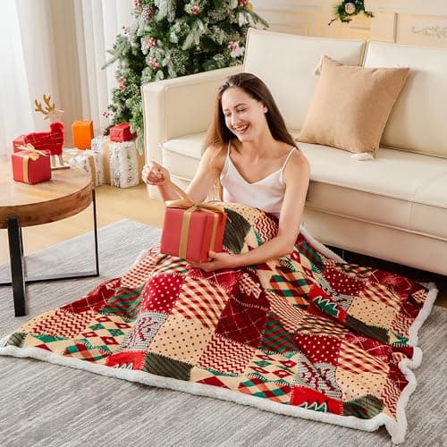 Christmas Throw Blanket, Christmas Decorations Gifts for Women, Sherpa Flannel Fleece Winter Holiday Blanket, Fluffy Cozy Soft Christams Throws for Couch Sofa Bed, ChristamsRhombus, 50" X 60"