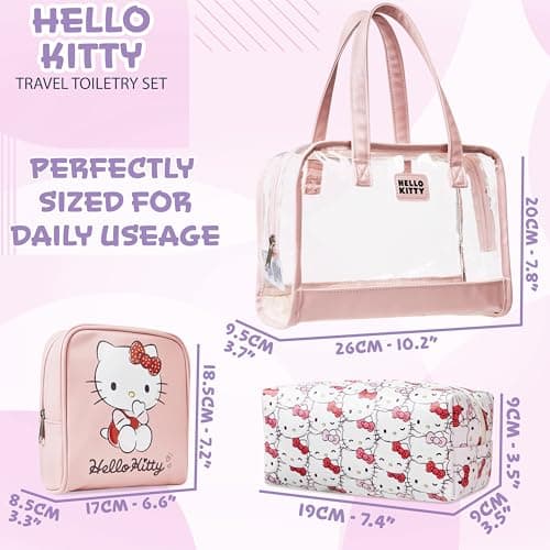 Hello Kitty Toiletry Bag and Makeup Bag Set of 3 for Women Teens Girls Zipped Cosmetics Case Kawaii Travel Essentials Anime Gifts for Her