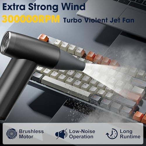 Metal Electric Compressed Air Duster, 300000RPM Brushless Motor with Stepless Speed, Rechargeable Cordless Mini Blower for Computer Keyboard Cleaning, Car Detailing, House and Outdoor Use(Black)