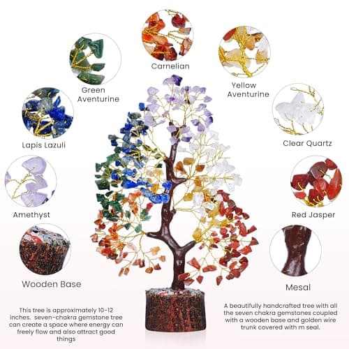 YATSKIA 7 Chakra Tree of Life, Crystals and Healing Stones, Birthday Gifts for Women - Crystal Tree for Positive Energy, Home Office Decor, Spiritual Gifts for Women