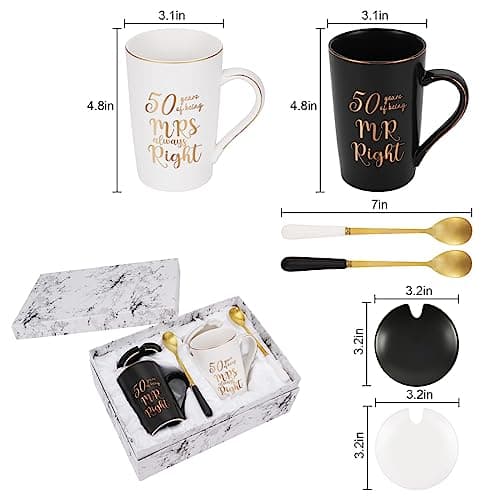 YHRJWN - 50th Wedding Gifts, 50 Years of Being Mr & Mrs Always Right Mug Set, Wedding Gifts Ideas for Parents Couple, 14 Oz with Lids and Gift Box