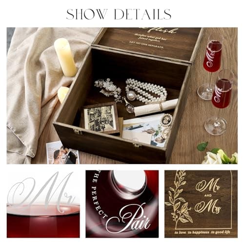 AW BRIDAL Mr and Mrs Wine Glasses and Decanter Set, Wedding Bridal Shower Engagement Gift for Couples 2025, Wedding Glasses for Anniversary Bride Bachelorette with Wood Keepsake Box