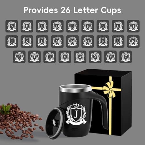 Initial Magnetic Stirring Coffee Mug Stainless Travel Cup Adult Men Guy Him Brother Dad Boyfriend Uncle Niece Best Friendship Grandpa Grandfather Husband Son Law Happy Birthday Cool Meaningful Gifts,J