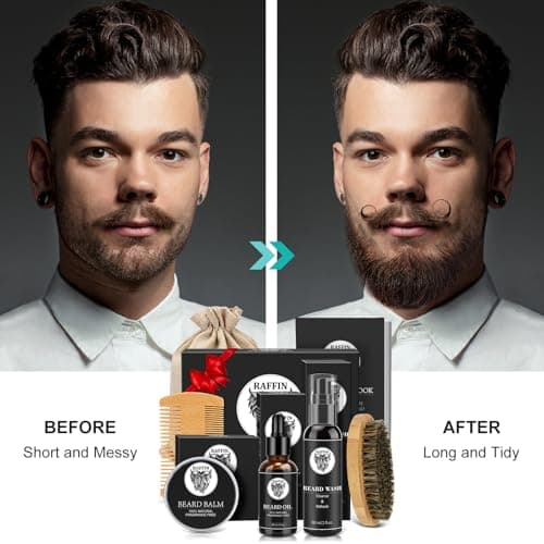 Mens Gifts - Beard Kit with Oil, Balm, Brush, Comb, Scissors, E-book, Outfits Men's Grooming Routine, Anniversary & Birthday Gifts for Men, Him, Husband, Boyfriend, Son, Male Friend, Brother, Dad