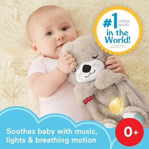 Fisher-Price Baby Toy Soothe 'n Snuggle Otter Portable Plush Sound Machine with Music Lights & Breathing Motion for Newborns 0+ Months