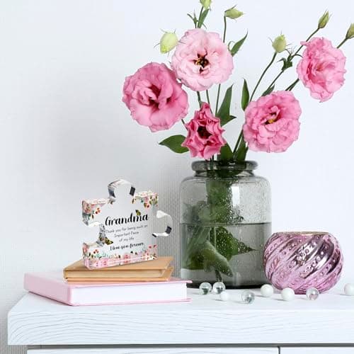 Gifts for Grandma - Engraved Acrylic Puzzle Piece - Mothers Day Adorable Grandma Presents for Birthday, Christmas, Thanksgiving Paperweights - Elegant Decorative Plaque with Lovely Quote - Chic Home