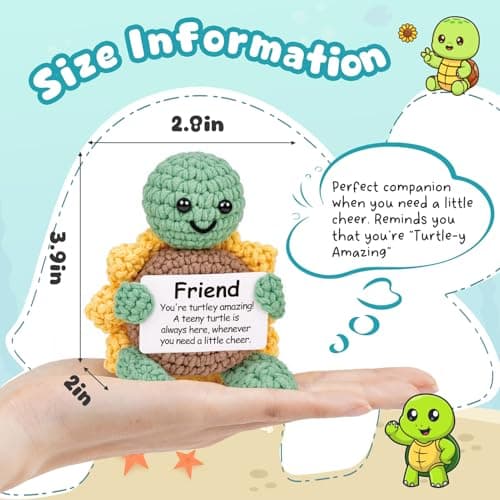 Friend Friendship Gifts for Women Men - 1PC Positive Handmade Crochet Sunflower Turtle Decor - Birthday Gifts for Women Friendship, Turtle Present for Bff Bestie Best Friend - 2.8x2x3.9 inches