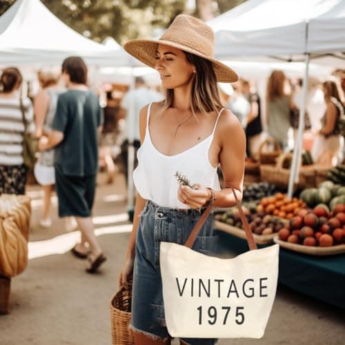 50th Birthday Gifts for Her,50th Birthday Gifts for Women,Gift for 50 Year Old Woman,50 Year Old Gift for Women-Vintage 1975 Tote Bag