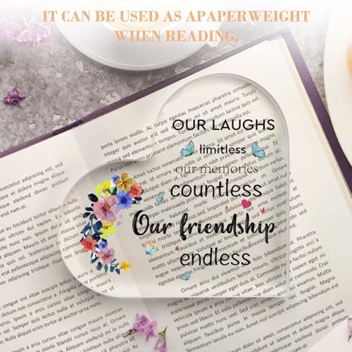 Best Friend Birthday Gifts for Women, Christmas Friendship Gifts for Women, BFF Sister Coworker Bestie Christmas Gift for Woman, Cute Heart Acrylic Plaque Paperweight Keepsake Decor