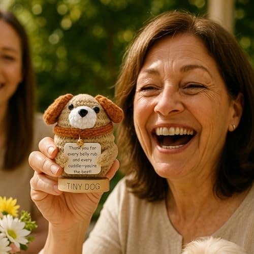 Dog Mom Gifts for Women - Positive Crochet Animal with 30 Cute Signs for Dog Moms, Unique Birthday Gift for Pet Lovers, Funny Present for Birthday, Christmas, Mothers Day - Funny Furr Mama Gifts