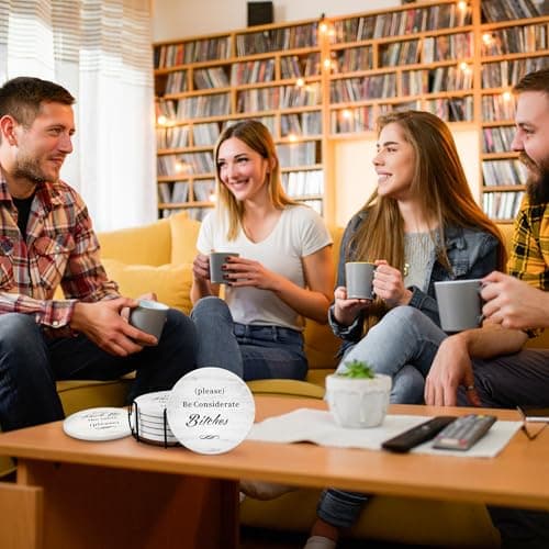 White Elephant Gifts for Adults, Funny Coasters Set of 6 with Holder Christmas Stocking Stuffers for Men Women, Gag Gifts Couples Birthday Housewarming Secret Santa Cool Friend Presents for Her Him