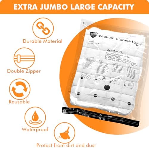 Vacuum Storage Bags Jumbo (12 x Jumbo),Plastic Packaging Bags,Space Saver Sealer Compression Bags for Blankets, Comforters, Pillows, Bedding,Clothes Storage