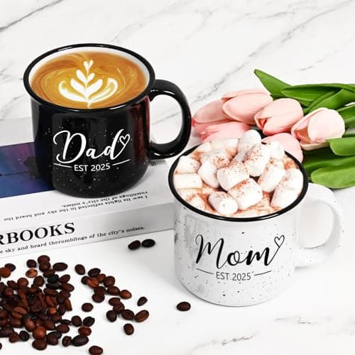 Maustic Mom and Dad Mugs, New Parents Gifts for Couples, New Mom and Dad Gifts for Expecting First Time Parents, 15 Oz