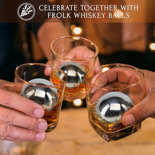 Gifts for Him - Men Dad Husband - 4 XL Stainless Steel Whisky Ice Balls, Special Tongs & Freezer Pouch in Luxury Gift Box for Whiskey Lovers!