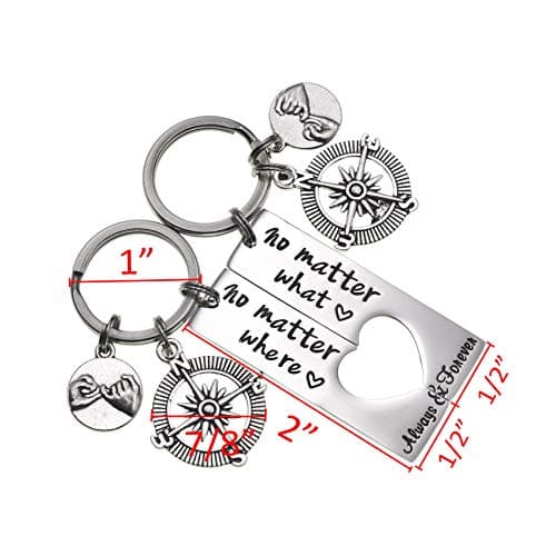 LParkin No Matter What No Matter Where Keychain Best Friend Long Distance Friendship Relationship Gift Polished Finish Set of 2