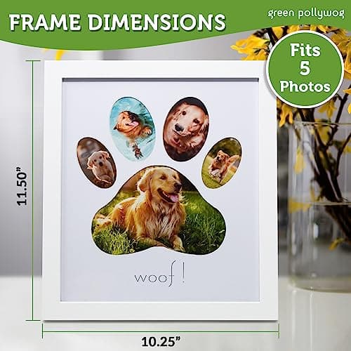 Green Pollywog 5-Opening Paw Print Collage Frame | Paw Print Picture Frame | Display for Photos for Pets | Dog Mom Gift | Dog Dad Collage | Pet Memorial Picture Gallery