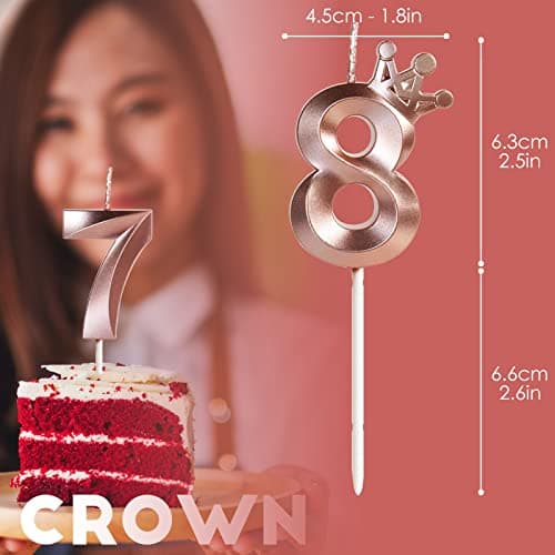 18th Birthday Candles for Cake, Number 18 Rose Gold Candles with Crown, 3D Design Birthday Cake Topper for Girl Women Birthday Party Wedding Anniversary Celebration Decorations Supplies
