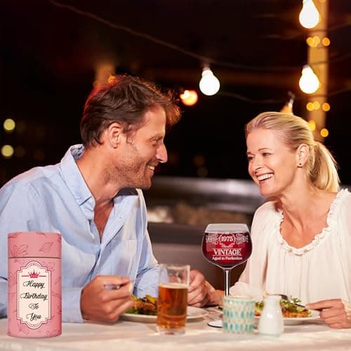 Vintage 1975 Engraved Wine Glass - 50th Birthday Gifts For Her - Cool Gifts For 50 Year Old Woman - 1975 Birthday Present - Fifty Women Gift Ideas - Turning 50 Cup for Wife, Sister, Daughter, Ladies