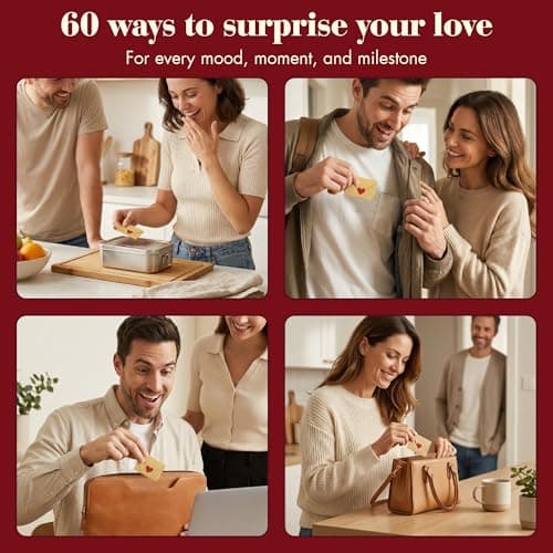 60 Love Notes For Him Her - Anniversary Card Long Distance Relationship Gifts For Boyfriend Girlfriend, Cute Couple Gifts For Valentines, Birthday, Mini Envelope Lunch Notes For Husband Wife