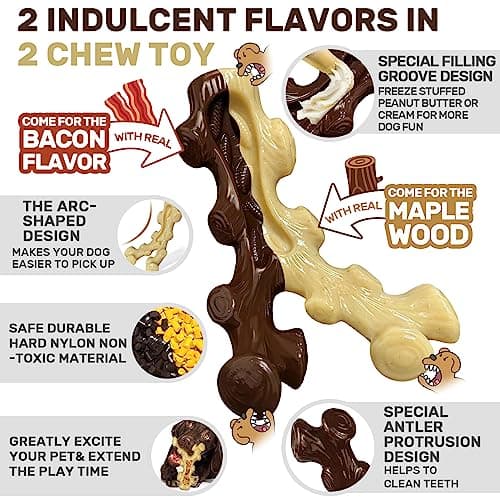 2 Pack Dog Chew Toys for Aggressive Chewers,Boredom and Stimulating Best Dog Toys for Medium/Large Breed,Tough Almost Indestructible Dog Bones for Teeth Cleaning and Training