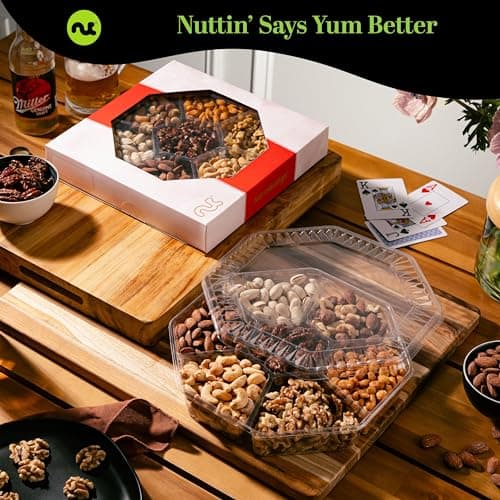 NUT CRAVINGS - Diwali Mixed Nuts Gift Basket in Red Gold Box (7 Assortments, 1 LB) Food Arrangement, Healthy Snack Care Package, Food Assortments