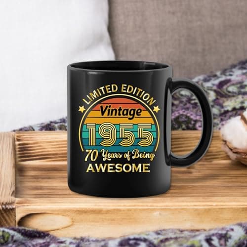 QUPT 70th Birthday Gifts for Women Men, 70th Birthday Gifts for Him, 1955 Birthday Gifts for Women Men, 70 Years Old Gifts, 1955 Birthday Gifts for Her Him, 70th Birthday Presents Coffee Mug