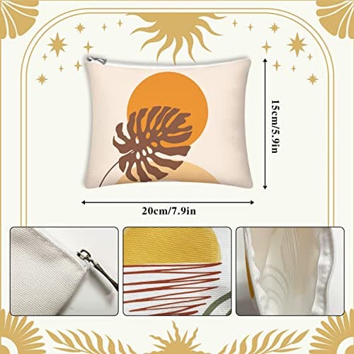 9Pcs Boho Cosmetic Bags Rainbow Retro Makeup Bag Sunshine Canvas Makeup Pouch for Purse Boho Nature Cosmetic Pouch Mid Centry Decor Travel Accessory Pouch