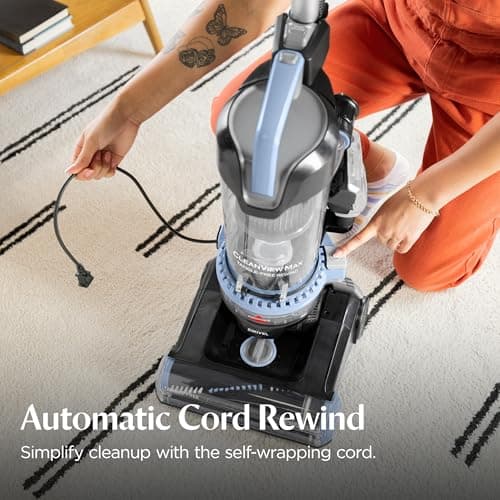 Bissell CleanView Max Tangle-Free Rewind with LED Headlights, Tangle-Free Brush Roll, Automatic Cord Rewind, Included pet Tools, 4073L