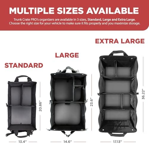 TRUNKCRATEPRO Trunk Organizer For Car, Suv, Truck | Premium Adjustable Multi Compartments Collapsible Car Trunk Organizer With Securing Straps & Non-Slip Bottom (Large Size, Black)
