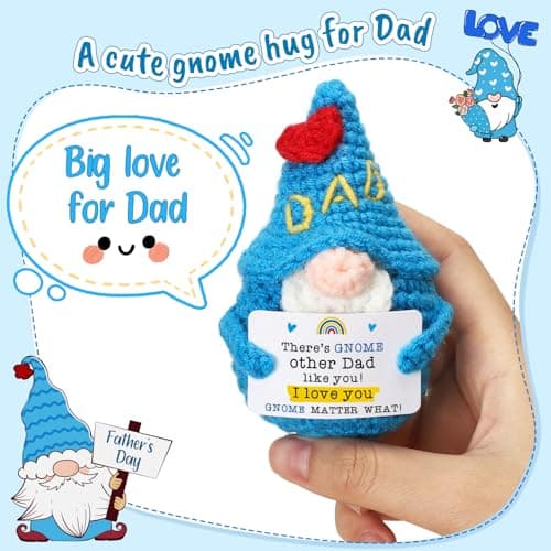 Dad Gifts Fathers Birthday - Handmade Knitted Gnome Funny Gift for Father's Day Birthday Christmas, Cute Gnome for Father Papa Present from Daughter Son, I Love You Gnome Matter What