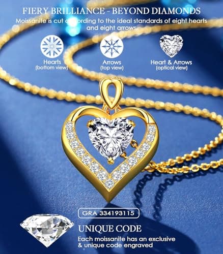 2-3 Ct Moissanite Double Heart Pendant Necklaces for Wife, 18K Gold Plated S925 Silver Jewelry for Women Girlfriend Mom Her on Anniversary Birthday