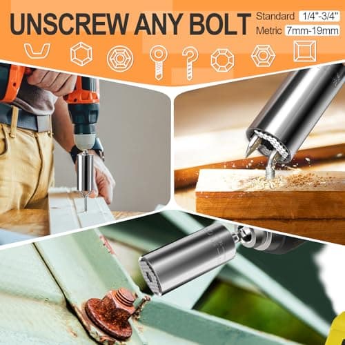 Super Universal Socket Tools Gifts for Men - Christmas Stocking Stuffers for Men Grip Socket Set with Power Drill Adapter Cool Stuff Ideas Gadgets for Him Birthday Gifts for Dad Women Husband (7-19mm)