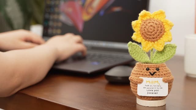 Gossby Gift for Mom - Positive Sunflower Doll Crochet with Card - Love You Forever - Mom Gift from Daughter, Son, Kid - Mothers Day, Christmas, Birthday Present Idea - Knitted Decor