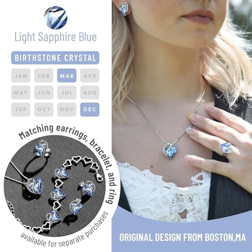 Leafael Necklaces for Women, Infinity Love Birthstone Heart Crystal Pendant, Birthday Jewelry Gifts for Her, Mom, and Wife, Silver Plated, 18 plus 2 inch Adjustable Chain