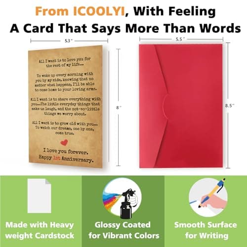 Romantic 1 Year Anniversary Card and Gift Ideas for Boyfriend, Girlfriend, Husband, Wife, Men & Women – 1st Year “Love Letter” Vintage Style – Heartfelt Present for First Anniversary