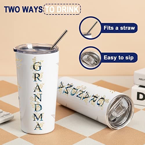 Gifts for Grandma- Best Grandma Stainless Steel Tumbler- Cute Grandma's Mother's Day Birthday Christmas Gifts- Gift for Grammy, Grandmothers, Grandmom from Grandchild Grandson Granddaughter