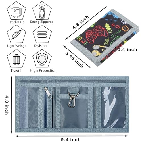 RFID Kids Wallet for Boys, Gamer Boys Wallet for Kids w/Coin Pocket, Video Game Toddler Wallet for Boys, Children Child Wallet Ages 4-5-6-7-8-9-10-11-12 for Christmas/Birthday Gifts, Joystick