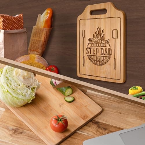 AceThrills Step Dad Gifts for Step Dad Birthday, Christmas, Fathers Day - Engraved Bamboo Cutting Board 12.3"L x 8.7"W x 0.4"Th