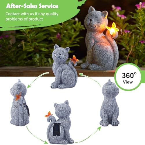 Nacome Solar Cat Outdoor Statues for Garden: Outside Decor with Butterfly Clearance for Yard Art Lawn Ornaments Porch Patio Balcony Home House - Birthday Gifts for Grandma Mom Women