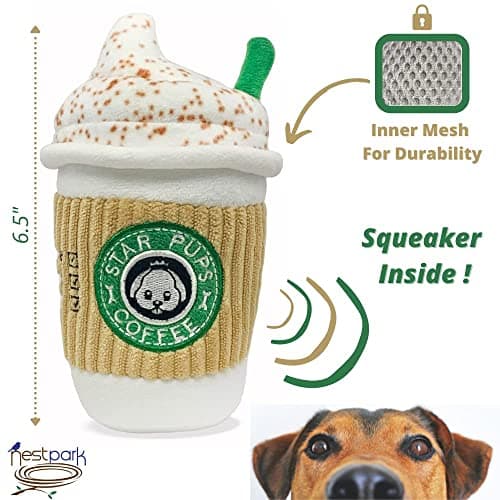 Parody Star Pups Coffee Dog Toy Pup'kin Spice Latte - Funny Plush Squeaky Crinkle Dog Toys for Medium, Small and Large for Dog Birthday
