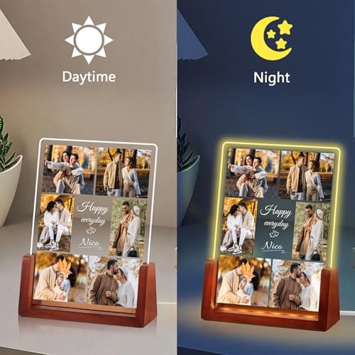Personalized Valentines Christmas Gifts For Couple Him Her, Custom LED Picture Frame With Photo Night Light, Customized Anniversary Birthday Gifts For Women Men Boyfriend Girlfriend Husband Wife