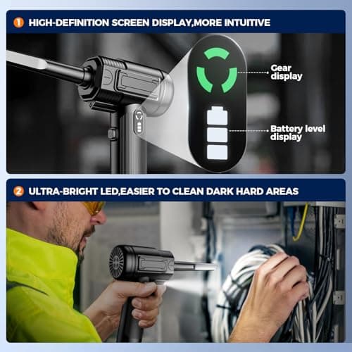 Compressed Air Duster: 100000RPM Electric Air Duster with LED Light Mini Air Blower Rechargeable Cordless Keyboard Cleaning Jet Dry Blower - Car, PC and Home Cleaning Kit Replaces Compressed Air Can