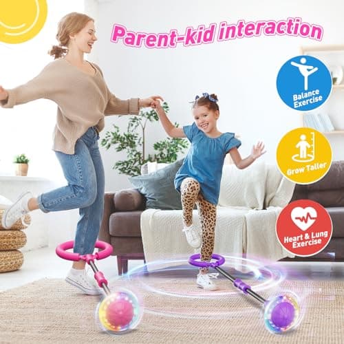 Flooyes Skip Ball for Kids, Ankle Skip Ball Toy with Counter, Timer and Cal Calculator, Girl Birthday Gifts for Age 6 7 8 9 10+, Rechargeable Colorful Flash Wheel Skip Ball for Girls Women