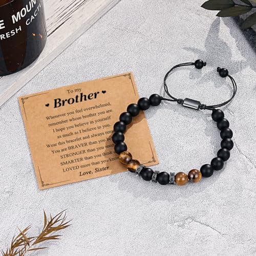 UNGENT THEM Mens Natural Stone Adjustable Bracelet for Men, Anniversary Birthday Christmas Graduation Gift for Him, Son, Brother, Husband, Boyfriend...