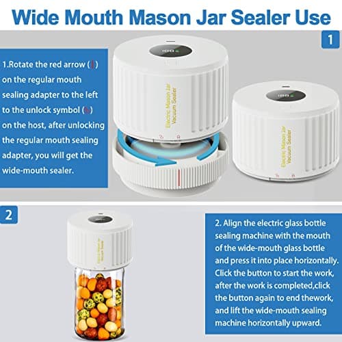 Electric Mason Jar Vacuum Sealer Kit for Wide Mouth and Regular Mouth Mason Jar - White