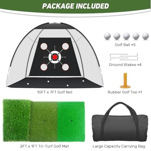 Golf Net with Practice Mat,Golf Hitting Aid Nets 10x7FT for Backyard Driving Chipping Training Swing with Target Mat Balls for Outdoor Indoor，Gifts for Men Dad Him and Golfer