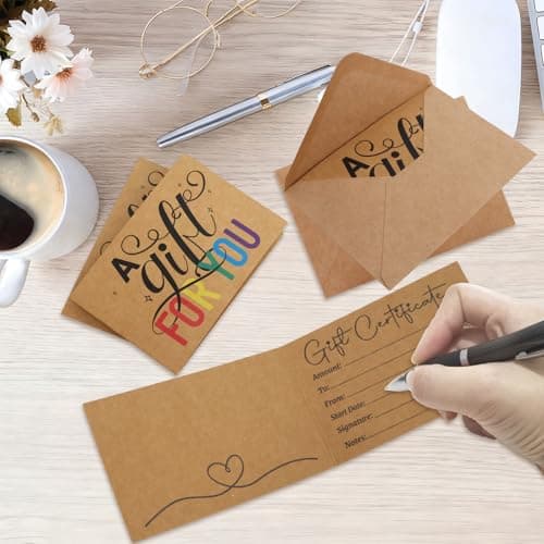 Ceiba Tree Blank Gift Certificates for Business 30Pcs Kraft Certificate Cards with Envelopes for Salon Restaurants Spa Birthday